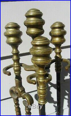 Stunning Rare Antique Brass Fireplace Tool Set Hearth Fire 19th Century with Stand