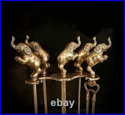 Stunning vintage elephant fireplace tools. 5 piece set