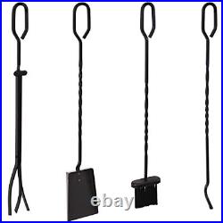 Sunnydaze 5-Piece Steel Fireplace Tool Set with Stand Heavy-Duty Black Poker