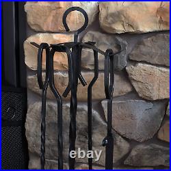 Sunnydaze 5-Piece Steel Fireplace Tool Set with Stand Heavy-Duty Black Poker