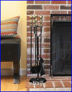 Sutton 5-piece Fireplace Tool Set, Antique Brass and Black