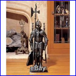 THE BLACK KNIGHT FIREPLACE TOOL SET DESIGN TOSCANO KNIGHTS fireplace ensemble