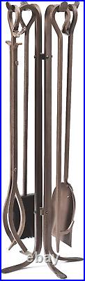 Tall 5 Piece Hand Forged Iron Fireplace Tool Set with Poker Tongs Shovel B