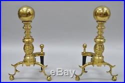 The Harvin Co Brass Pair Branch Foot Cannonball Andirons & Fireplace Tool Set
