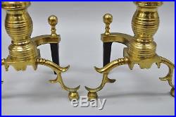 The Harvin Co Brass Pair Branch Foot Cannonball Andirons & Fireplace Tool Set