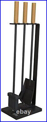 The Rack Co. Fireplace Tools Set with Metal Base and Wood Handle, broom