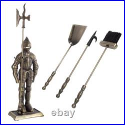 Unbranded 3-Piece Fireplace Tool Set+Medieval Knight Stand 29 Antique Bronze