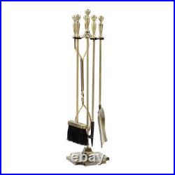 Unbranded Concord Fireplace Tool Set 30.5 Tall 5-Piece In Antique Brass Iron