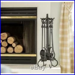 UniFlame Fireplace Tool Set Fire Place Crook HandlesBlack Wrought Iron 5 Piece