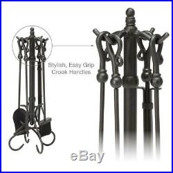 UniFlame Fireplace Tool Set Fire Place Crook HandlesBlack Wrought Iron 5 Piece