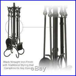 UniFlame Fireplace Tool Set Fire Place Crook HandlesBlack Wrought Iron 5 Piece