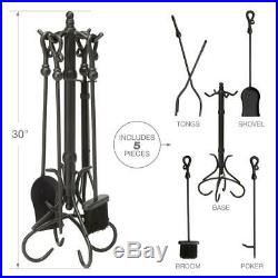 UniFlame Fireplace Tool Set Fire Place Crook HandlesBlack Wrought Iron 5 Piece