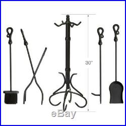 UniFlame Fireplace Tool Set Fire Place Crook HandlesBlack Wrought Iron 5 Piece