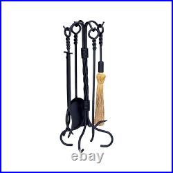UniFlame Fireplace Tool Set Twisted Handles Heavy Wrought Iron Black 5 Piece