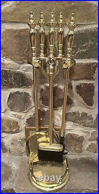 UniFlame Heavy Brass 4-Piece Fireplace Set Polished Brass