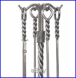 UniFlame Stainless Steel 5-Piece Fireplace Tool Set with Ring/Twist Handles Home