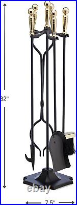Uniflame 5-Piece T51030PK Fireplace Tools Set, Polished Brass and Black