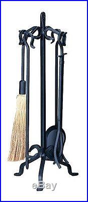 Uniflame Black Heavy Weight Iron Fireplace Tools 5-pc Set with Crook Handles