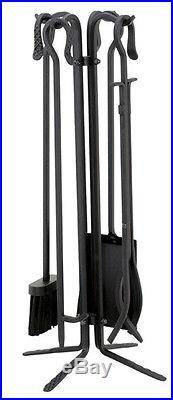 Uniflame Black Wrought Iron 5-Pc Fireset Fireplace Tools with Crook Handles