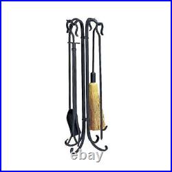 Uniflame Black Wrought Iron 5 Pcs Rustic Fireplace Tool Set Weight Construction