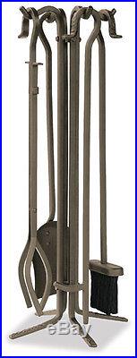 Uniflame Bronze Finish Wrought Iron 5-Pc Fireplace Tools Set with Crook Handles