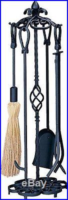 Uniflame Heavy Black Wrought Iron 5-Pc Fireplace Tools with Horseshoe Handles