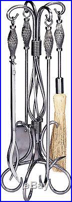 Uniflame Pewter Finish Iron 5-Pc Fire Set Fireplace Tools Birdcage Handles