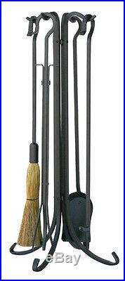 Uniflame Rustic Olde World Iron 5-Pc Fire Set Fireplace Tools with Crook Handles