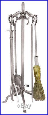 Uniflame Stainless Steel Fireplace Tools 5-pc Set with Crook Handles