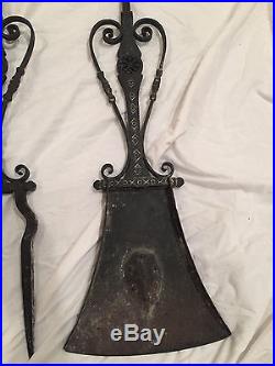 Unique Hand Forged Steel, One of a kind Fireplace Tools Tool Set with Holder Iron