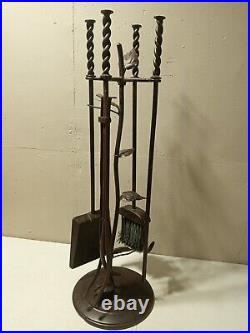 Unique Vintage Iron Fireplace Tool Set Broom, Shovel, Poker & Grabber WithVine Look