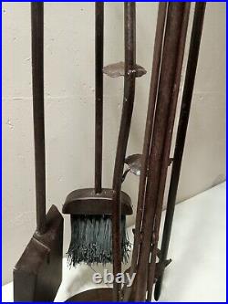 Unique Vintage Iron Fireplace Tool Set Broom, Shovel, Poker & Grabber WithVine Look