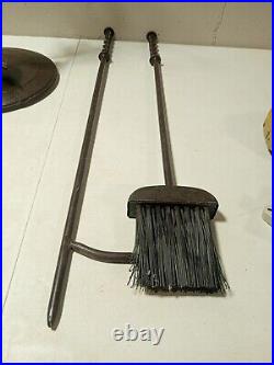 Unique Vintage Iron Fireplace Tool Set Broom, Shovel, Poker & Grabber WithVine Look