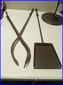 Unique Vintage Iron Fireplace Tool Set Broom, Shovel, Poker & Grabber WithVine Look