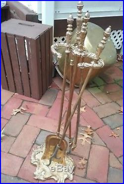 Unusual Art Nouveau Brass Fire Place Tool Set Brass