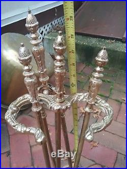 Unusual Art Nouveau Brass Fire Place Tool Set Brass