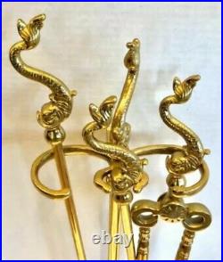 VA Metalcrafters (Harvin) Brass Fireplace Tool Set. Dolphins/Fish. Rare Vintage