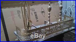 VINTAGE 42w BRASS FIRPLACE FENDER SET 22T FEDERAL ANDIRONS & 28 HEARTH TOOLS