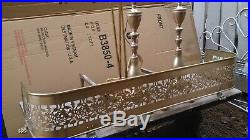 VINTAGE 42w BRASS FIRPLACE FENDER SET 22T FEDERAL ANDIRONS & 28 HEARTH TOOLS
