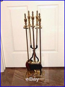 VINTAGE 5 pcs Fireplace Tools Set Gilded Golden Plated Brass Dancing Muse Stand