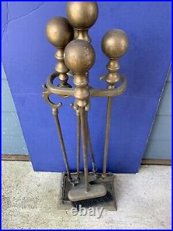 VINTAGE BRASS FIREPLACE TOOL SET WithBALL HANDLE USED