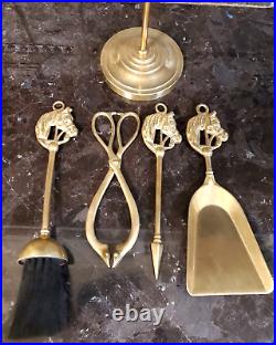 VINTAGE BRASS HORSE HEAD FIREPLACE SMALL/MINI TOOLSET Made in Italy