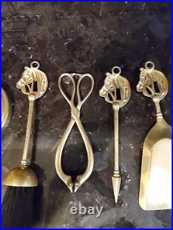 VINTAGE BRASS HORSE HEAD FIREPLACE SMALL/MINI TOOLSET Made in Italy