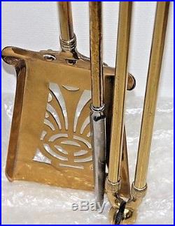 Vintage Brass Virginia Metalcrafters Colonial Wmbrg. Fireplace Tool Set& Bracket