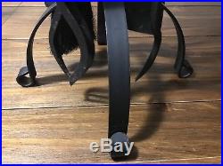 VINTAGE Black Wrought Iron 4 Pc FIREPLACE Tool SET withStand
