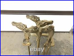 VINTAGE EQUESTRIAN HORSE HEAD BRASS FIREPLACE 5pc TOOL SET. Free Shipping