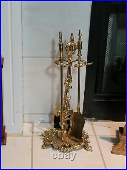 VINTAGE FRENCH ROCOCO Solid Brass MINI FIREPLACE TOOL SET STAND