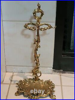 VINTAGE FRENCH ROCOCO Solid Brass MINI FIREPLACE TOOL SET STAND