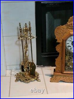 VINTAGE FRENCH ROCOCO Solid Brass MINI FIREPLACE TOOL SET STAND