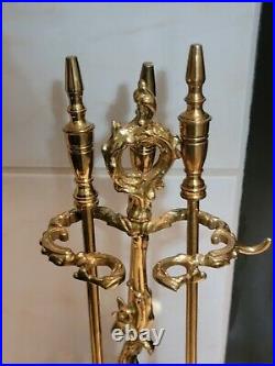 VINTAGE FRENCH ROCOCO Solid Brass MINI FIREPLACE TOOL SET STAND